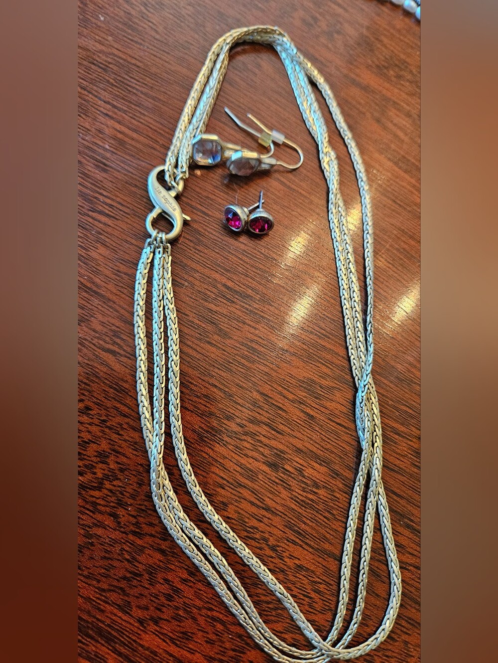 Lia Sophia Multi-Strand Gold Tone Necklace with Crystal Earrings